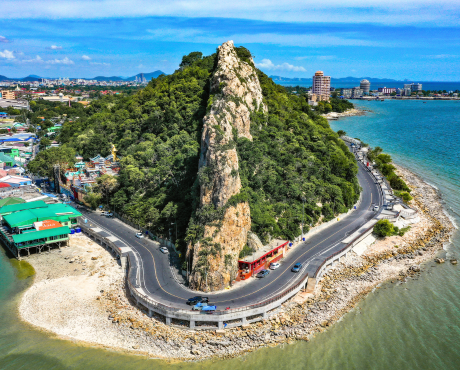 One-day trip to Chonburi, near Bangkok, visit Bang Saen Beach, see the view of Khao Sam Muk, stop by Sriracha, and eat fresh seafood and buy souvenirs at Nong Mon Market.